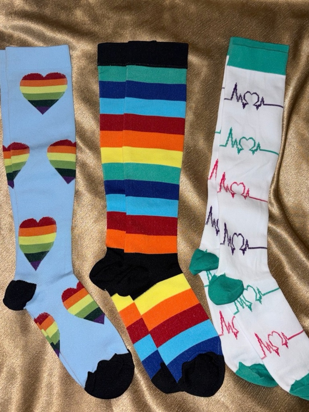 Three pair of  Knee-High compression Socks - Multicolor . Never worn.